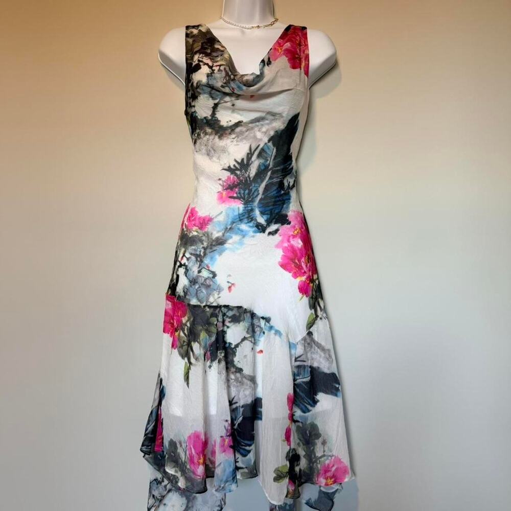 Floral handkerchief hem dress